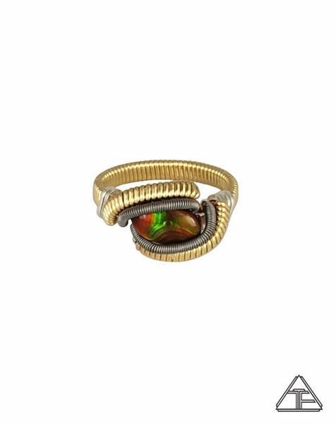 Size 6.5 - Fire Agate Yellow Gold and Titanium Wire Wrapped Ring
