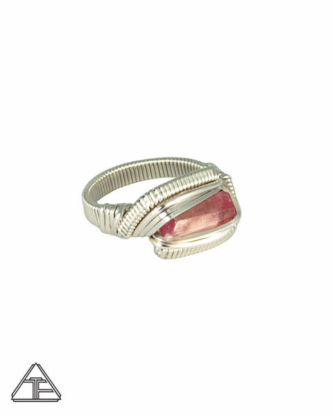 Size 6 - Pink Tourmaline Sterling Silver Wire Wrapped Ring