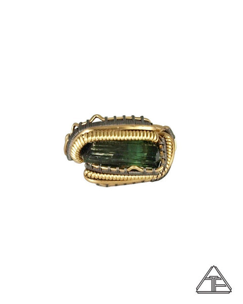 Size 8 - Tourmaline Yellow Gold and Titanium Wire Wrapped Ring