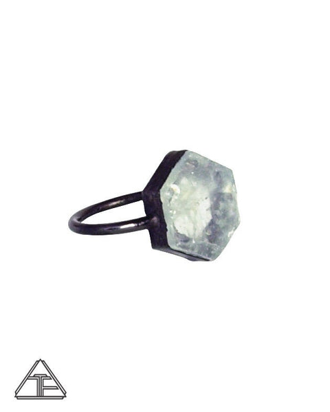 Size 8 - Aquamarine Black Rhodium Crystal Talisman Ring