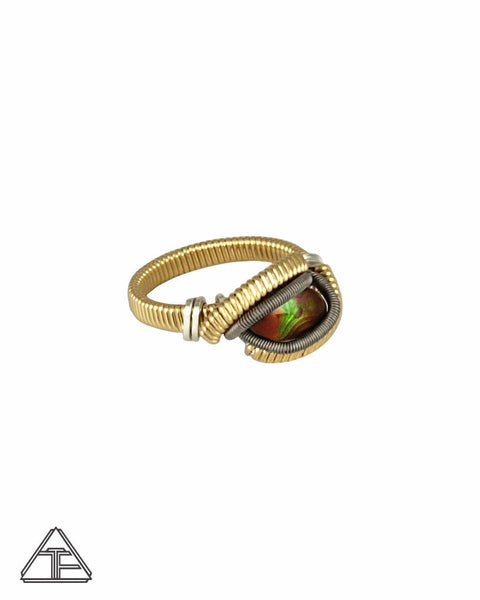 Size 6.5 - Fire Agate Yellow Gold and Titanium Wire Wrapped Ring