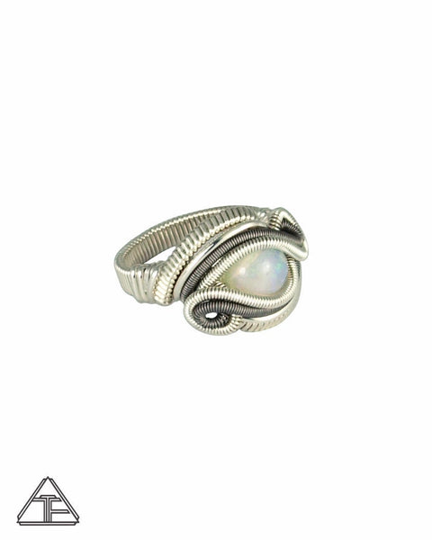 Size 6.5 - Opal Sterling Silver and Titanium Wire Wrapped Ring
