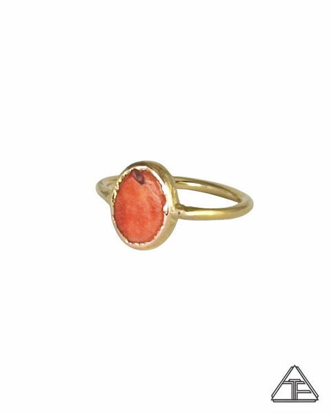 Size 5.5 - Coral Yellow Gold Crystal Talisman Ring