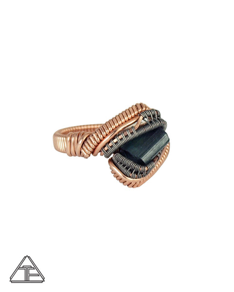 Size 6 - Tourmaline 14K Rose Gold and Titanium Wire Wrapped Ring