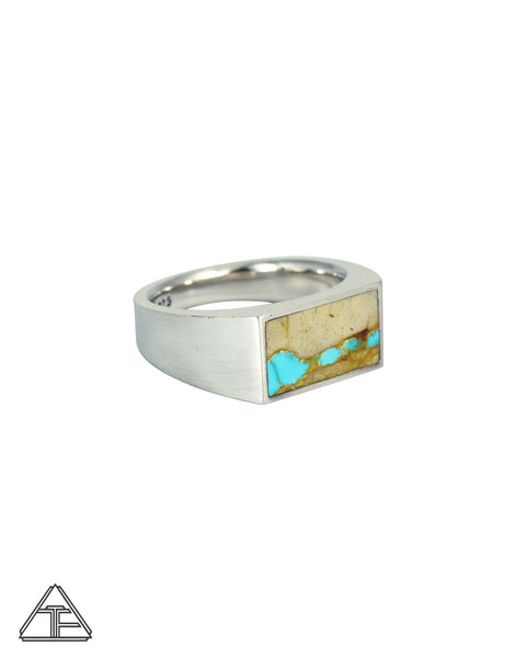 Lux Signet Ring: Engraved with Turquoise Ribbon Inlay