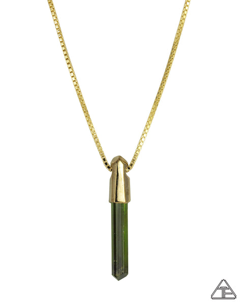 Green Tourmaline 14k Yellow Gold Crystal Talisman Pendant