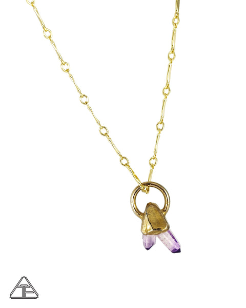 Amethyst 14k Yellow Gold Tiny Crystal Talisman Pendant