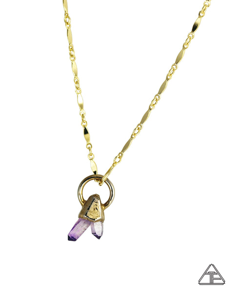 Amethyst 14k Yellow Gold Tiny Crystal Talisman Pendant