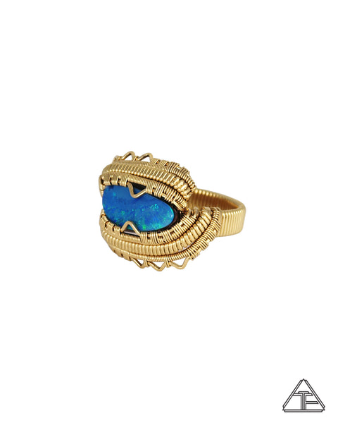 Size 8.5 - Opal 14k Yellow Gold Wire Wrapped Ring