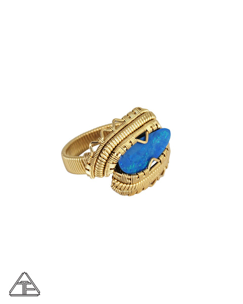 Size 8.5 - Opal 14k Yellow Gold Wire Wrapped Ring