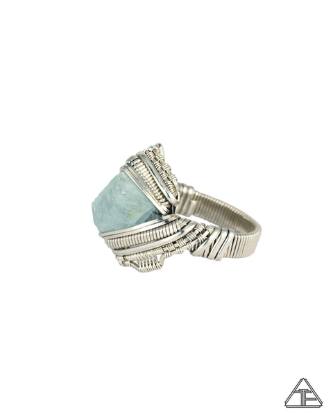 Size 8.5 - Aquamarine Sterling Silver Wire Wrapped Ring