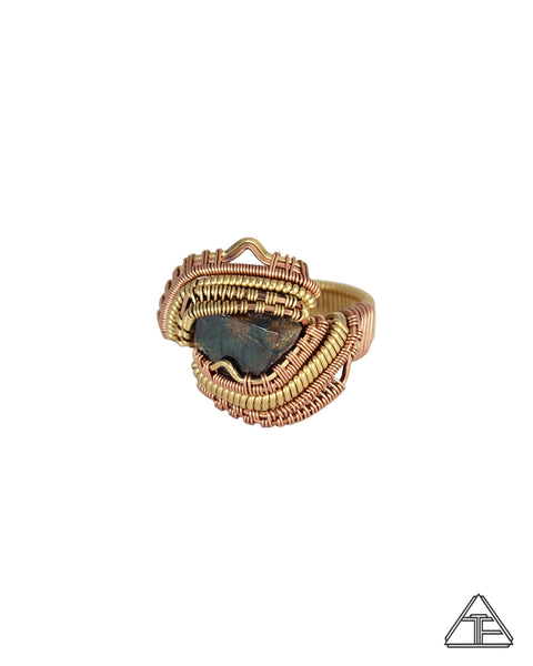 Size 9 - Rainbow Garnet Rose Gold and Yellow Gold Wire Wrapped Ring
