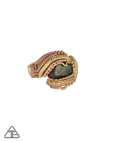 Size 9 - Rainbow Garnet Rose Gold and Yellow Gold Wire Wrapped Ring