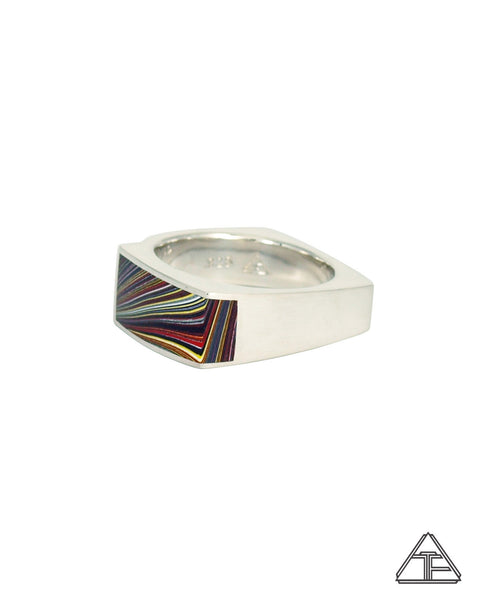 Lux Ring: Sterling Silver Black Diamond Fordite Inlay