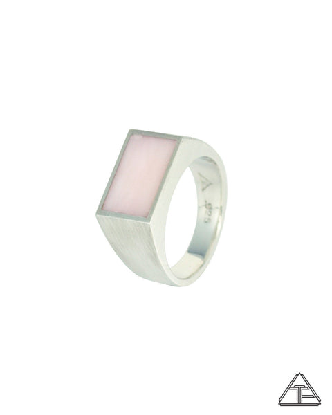 Signet Ring: Pink Opal Inlay Size 7