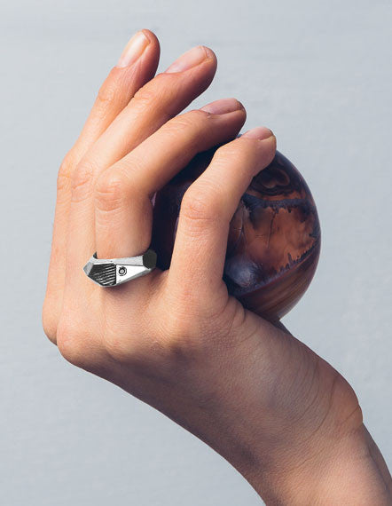 Lattice: Sterling Silver Ring with Blue Sapphire